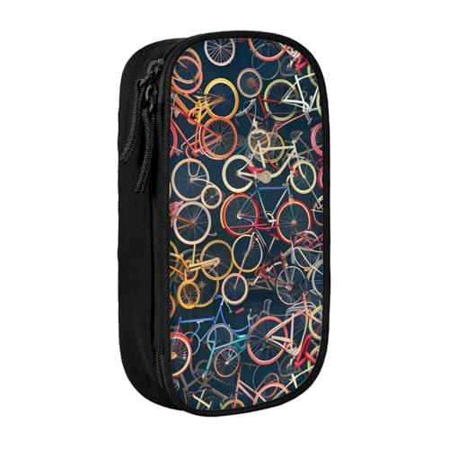 JKSEEPYN Bikes Cycling bedrucktes doppelschichtiges Federmäppchen, schwarz, großes Fassungsvermögen, niedliches Federmäppchen für Schule, Büro, Reisen oder Make-up-Organizer, Schwarz , Einheitsgröße, von JKSEEPYN