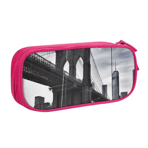 JKSEEPYN Brooklyn Bridge bedrucktes Federmäppchen, schwarz, Make-up-Organizer, doppellagige Reißverschlusstasche mit Stiftfächern und Taschen, für Büro, Reisen oder Schule, rose, Einheitsgröße, von JKSEEPYN