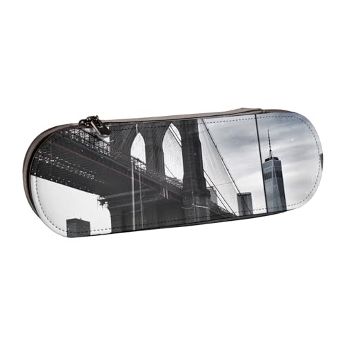 JKSEEPYN Brooklyn Bridge bedrucktes Hartschalen-Federmäppchen und Make-up-Tasche, stilvoller Organizer für Schule, Büro und Reisen, Schwarz , Einheitsgröße, Schulranzen von JKSEEPYN