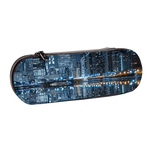 JKSEEPYN Chicago Federmäppchen und Make-up-Tasche, reflektiert, bedrucktes Hartschalenleder, stilvoller Organizer für Schule, Büro und Reisen, Schwarz , Einheitsgröße, Schulranzen von JKSEEPYN