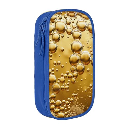 JKSEEPYN Doppelschichtiges Federmäppchen mit Bierblasen-Motiv, schwarz, großes Fassungsvermögen, niedliches Federmäppchen für Schule, Büro, Reisen oder Make-up-Organizer, blau, Einheitsgröße, von JKSEEPYN