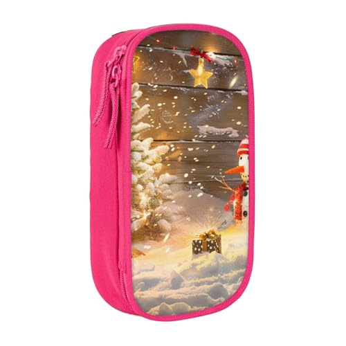 JKSEEPYN Doppelschichtiges Federmäppchen mit Weihnachts- und Schneemann-Motiv, schwarz, großes Fassungsvermögen, niedliches Stifteetui für Schule, Büro, Reisen oder Make-up-Organizer, rose, von JKSEEPYN