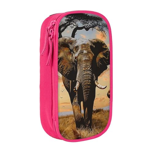 JKSEEPYN Doppelschichtiges Federmäppchen mit afrikanischem Elefantenmotiv, schwarz, großes Fassungsvermögen, niedliches Stifteetui für Schule, Büro, Reisen oder Make-up-Organizer, rose, Einheitsgröße, von JKSEEPYN