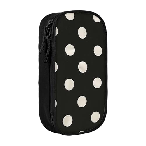 JKSEEPYN Doppelschichtiges Federmäppchen mit schwarz-weißem Punktemuster, schwarzes großes Fassungsvermögen, niedliches Stiftetui für Schule, Büro, Reisen oder Make-up-Organizer, Schwarz , von JKSEEPYN
