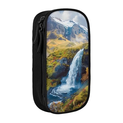JKSEEPYN Federmäppchen, Motiv: Bergwasserfall, bedruckt, doppellagig, schwarz, großes Fassungsvermögen, niedliches Stifteetui für Schule, Büro, Reisen oder Make-up-Organizer, Schwarz , Einheitsgröße, von JKSEEPYN