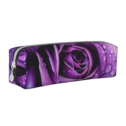JKSEEPYN Federmäppchen aus Leder, mit Reißverschluss, bedruckt, minimalistisch, ultradünn, Motiv: Lila Rose, weiß, Einheitsgröße, Taschen-Organizer von JKSEEPYN