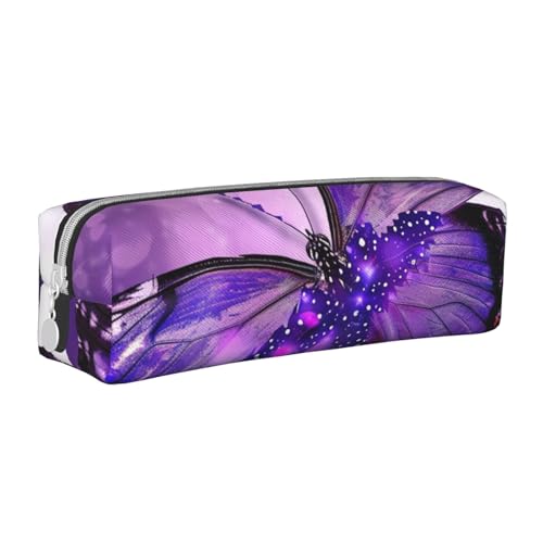 JKSEEPYN Federmäppchen aus Leder, mit Reißverschluss, bedruckt, minimalistisch, ultradünn, Motiv: Purple Butterfly, weiß, Einheitsgröße, Taschen-Organizer von JKSEEPYN