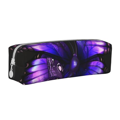 JKSEEPYN Federmäppchen aus Leder, mit Reißverschluss, bedruckt, minimalistisch, ultradünn, Motiv: Purple Butterfly, weiß, Einheitsgröße, Taschen-Organizer von JKSEEPYN
