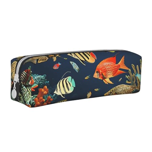 JKSEEPYN Federmäppchen aus Leder mit Fischmuster, bedruckt, minimalistisch, ultradünn, für die Schule, Kosmetiktasche, weiß, Einheitsgröße, Taschen-Organizer von JKSEEPYN