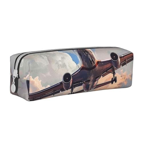 JKSEEPYN Federmäppchen aus Leder mit Flugzeug-Kunstdruck, mit Reißverschluss, minimalistisch, ultradünn, für die Schule, Kosmetiktasche, weiß, Einheitsgröße, Taschen-Organizer von JKSEEPYN