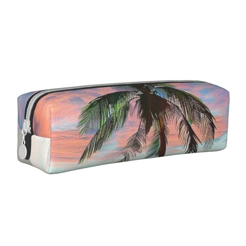 JKSEEPYN Federmäppchen aus Leder mit Kokospalme und Sandstrand, bedruckt, minimalistisch, ultradünn, für Schule, Kosmetiktasche, weiß, Einheitsgröße, Taschen-Organizer von JKSEEPYN