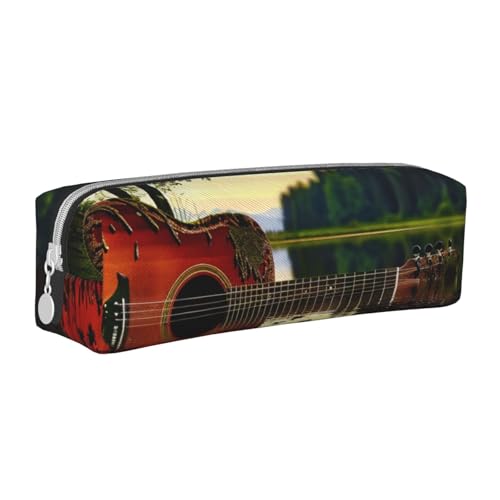JKSEEPYN Federmäppchen aus Leder mit Lake Guitar Reflection bedruckt, minimalistisches, ultradünnes Design, Schul-Federmäppchen, Kosmetiktasche, weiß, Einheitsgröße, Taschen-Organizer von JKSEEPYN
