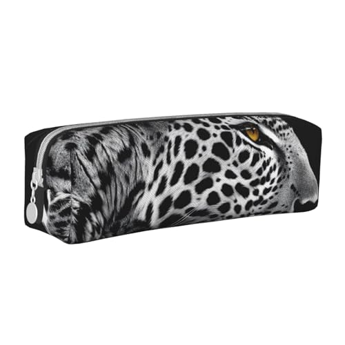 JKSEEPYN Federmäppchen aus Leder mit Leopardenmuster, bedruckt, minimalistisch, ultradünn, für die Schule, Kosmetiktasche, weiß, Einheitsgröße, Taschen-Organizer von JKSEEPYN