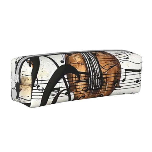 JKSEEPYN Federmäppchen aus Leder mit Musikdruck, bedruckt, minimalistisch, ultradünn, für die Schule, Kosmetiktasche, weiß, Einheitsgröße, Taschen-Organizer von JKSEEPYN