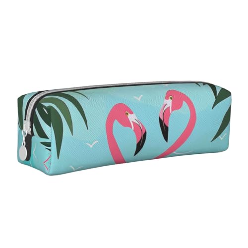 JKSEEPYN Federmäppchen aus Leder mit Palmblatt und Flamingos, bedruckt, minimalistisch, ultradünn, für die Schule, Kosmetiktasche, weiß, Einheitsgröße, Taschen-Organizer von JKSEEPYN