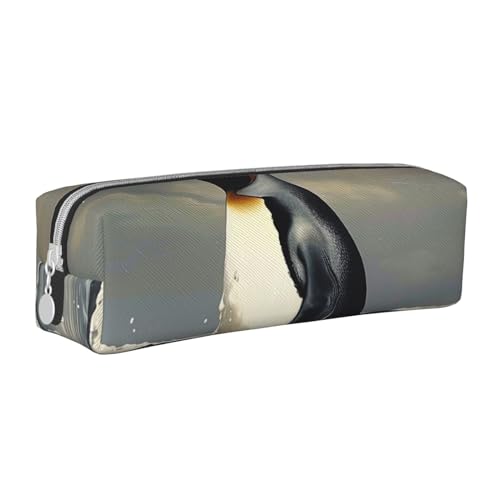 JKSEEPYN Federmäppchen aus Leder mit Pinguin-Druck, minimalistisches, ultradünnes Design, Federmäppchen, Kosmetiktasche, weiß, Einheitsgröße, Taschen-Organizer von JKSEEPYN