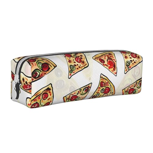 JKSEEPYN Federmäppchen aus Leder mit Pizza-Muster, bedruckt, minimalistisch, ultradünn, für die Schule, Kosmetiktasche, weiß, Einheitsgröße, Taschen-Organizer von JKSEEPYN