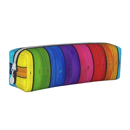 JKSEEPYN Federmäppchen aus Leder mit Regenbogenfarben-Hintergrund, bedrucktes Leder-Federmäppchen, minimalistisches, ultradünnes Design, Schul-Bleistifttasche, Kosmetiktasche, weiß, Einheitsgröße, von JKSEEPYN