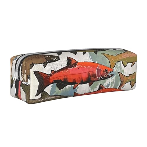 JKSEEPYN Federmäppchen aus Leder mit Reißverschluss, bedruckt, minimalistisch, ultradünn, Lachsfarben, weiß, Einheitsgröße, Taschen-Organizer von JKSEEPYN