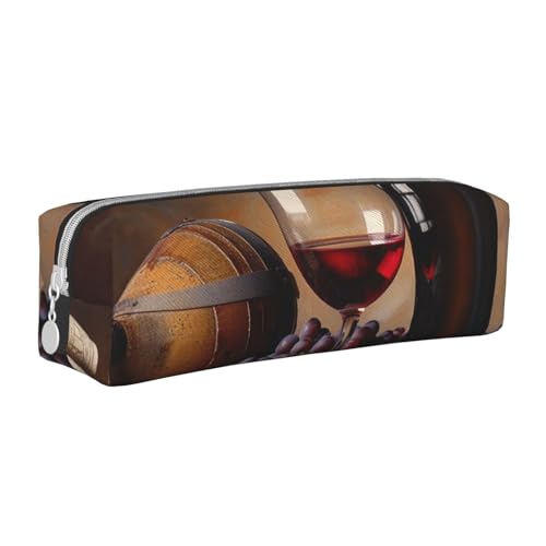 JKSEEPYN Federmäppchen aus Leder mit Reißverschluss, bedruckt, minimalistisch, ultradünn, für die Schule, Kosmetiktasche, Weinrot, weiß, Einheitsgröße, Taschen-Organizer von JKSEEPYN