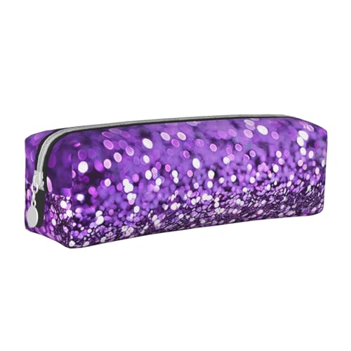 JKSEEPYN Federmäppchen aus Leder mit Reißverschluss, bedruckt, minimalistisch, ultradünn, mit Glitzer, Lila, weiß, Einheitsgröße, Taschen-Organizer von JKSEEPYN