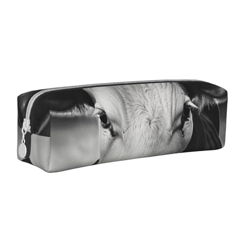 JKSEEPYN Federmäppchen aus Leder mit Reißverschluss, bedruckt, minimalistisch, ultradünn, mit Kuhmuster, Schwarz und Weiß, weiß, Einheitsgröße, Taschen-Organizer von JKSEEPYN
