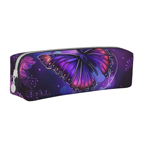 JKSEEPYN Federmäppchen aus Leder mit Schmetterlingsmotiv, bedruckt, minimalistisch, ultradünn, für die Schule, Kosmetiktasche, Violett, weiß, Einheitsgröße, Taschen-Organizer von JKSEEPYN