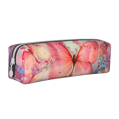 JKSEEPYN Federmäppchen aus Leder mit Schmetterlingsmotiv, bedruckt, minimalistisch, ultradünn, für die Schule, Kosmetiktasche, weiß, Einheitsgröße, Taschen-Organizer von JKSEEPYN