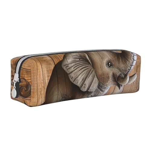 JKSEEPYN Federmäppchen aus Leder mit Sonnenblumen-Elefant, bedrucktes Leder-Federmäppchen, minimalistisches, ultradünnes Design, Schul-Bleistifttasche, Kosmetiktasche, weiß, Einheitsgröße, von JKSEEPYN