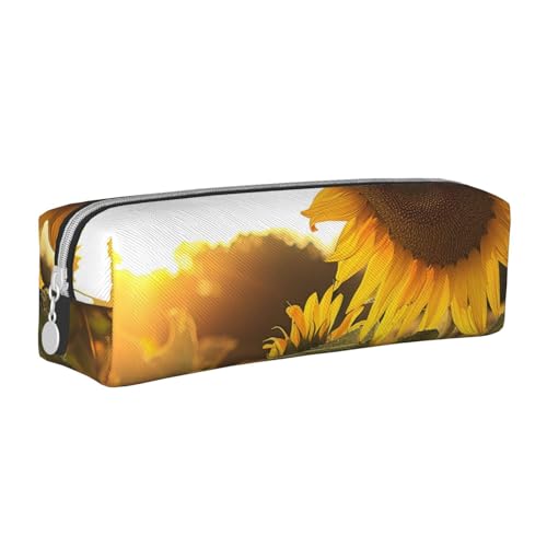 JKSEEPYN Federmäppchen aus Leder mit Sonnenblumen-Motiv, bedruckt, minimalistisch, ultradünn, für die Schule, Kosmetiktasche, weiß, Einheitsgröße, Taschen-Organizer von JKSEEPYN