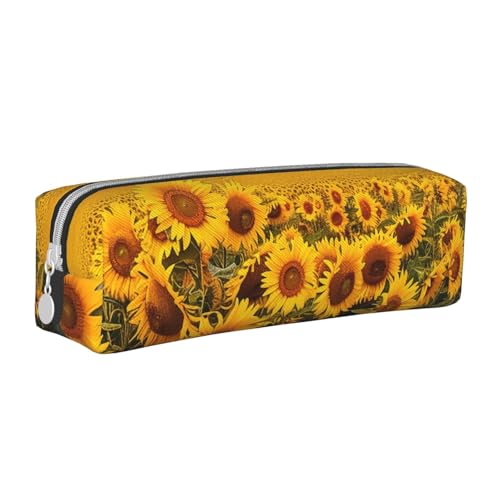 JKSEEPYN Federmäppchen aus Leder mit Sonnenblumenfeld, bedruckt, minimalistisch, ultradünn, für die Schule, Kosmetiktasche, weiß, Einheitsgröße, Taschen-Organizer von JKSEEPYN