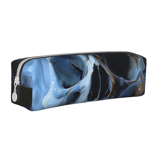 JKSEEPYN Federmäppchen aus Leder mit Totenkopf-Motiv, bedruckt, minimalistisch, ultradünn, für die Schule, Kosmetiktasche, weiß, Einheitsgröße, Taschen-Organizer von JKSEEPYN