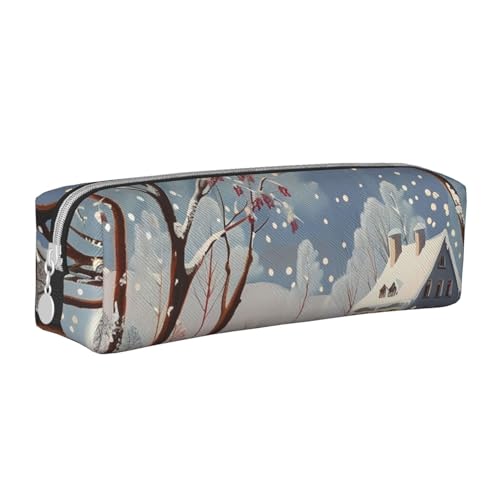 JKSEEPYN Federmäppchen aus Leder mit Winterlandschaft, bedruckt, minimalistisch, ultradünn, für die Schule, Kosmetiktasche, weiß, Einheitsgröße, Taschen-Organizer von JKSEEPYN