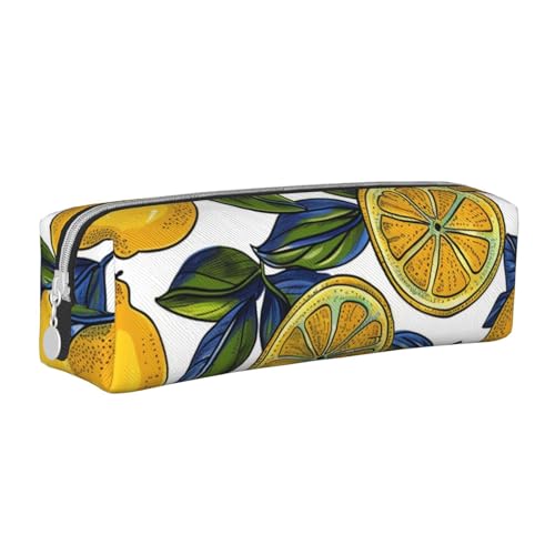 JKSEEPYN Federmäppchen aus Leder mit Zitronenfrucht-Muster, bedruckt, minimalistisch, ultradünn, für die Schule, Kosmetiktasche, weiß, Einheitsgröße, Taschen-Organizer von JKSEEPYN