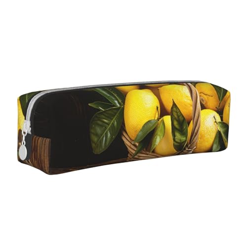 JKSEEPYN Federmäppchen aus Leder mit Zitronenmotiv, bedruckt, minimalistisch, ultradünn, für die Schule, Kosmetiktasche, weiß, Einheitsgröße, Taschen-Organizer von JKSEEPYN
