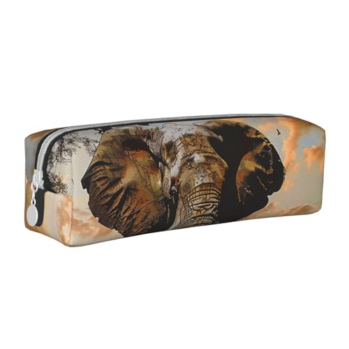 JKSEEPYN Federmäppchen aus Leder mit afrikanischem Elefant, bedruckt, minimalistisch, ultradünn, für die Schule, Kosmetiktasche, weiß, Einheitsgröße, Taschen-Organizer von JKSEEPYN