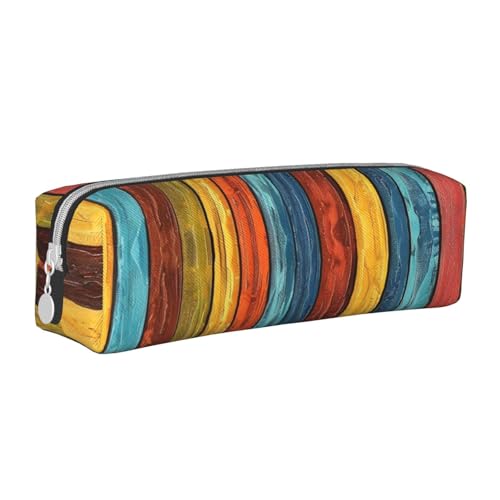 JKSEEPYN Federmäppchen aus Leder mit bunten Streifen, bedruckt, minimalistisch, ultradünn, für die Schule, Kosmetiktasche, weiß, Einheitsgröße, Taschen-Organizer von JKSEEPYN