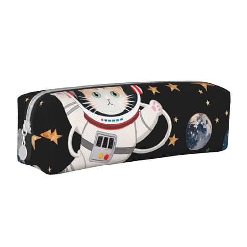 JKSEEPYN Federmäppchen aus Leder mit niedlichem Astronautenmotiv, bedruckt, minimalistisch, ultradünn, für die Schule, Kosmetiktasche, weiß, Einheitsgröße, Taschen-Organizer von JKSEEPYN