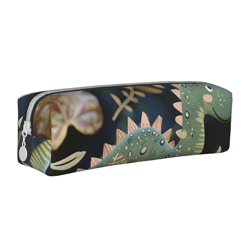 JKSEEPYN Federmäppchen aus Leder mit niedlichem Dinosaurier-Motiv, bedruckt, minimalistisch, ultradünn, für die Schule, Kosmetiktasche, weiß, Einheitsgröße, Taschen-Organizer von JKSEEPYN