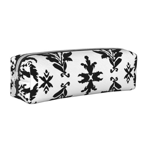 JKSEEPYN Federmäppchen aus Leder mit schwarzem und weißem Blättermuster, bedruckt, minimalistisch, ultradünn, für die Schule, Kosmetiktasche, weiß, Einheitsgröße, Taschen-Organizer von JKSEEPYN