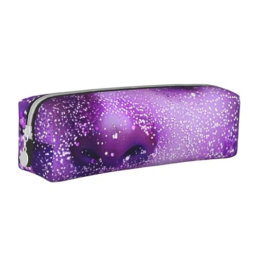 JKSEEPYN Federmäppchen aus Leder mit violettem Glitzer, mit Reißverschluss, bedruckt, minimalistisch, ultradünn, für die Schule, Kosmetiktasche, weiß, Einheitsgröße, Taschen-Organizer von JKSEEPYN