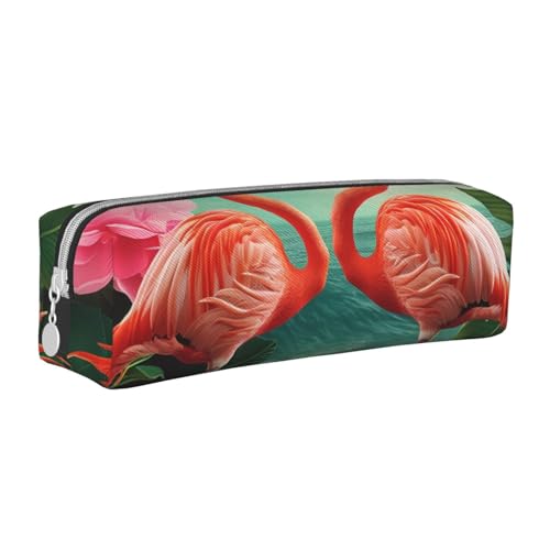 JKSEEPYN Federmäppchen aus Leder mit zwei Flamingos, bedruckt, minimalistisch, ultradünn, für die Schule, Kosmetiktasche, weiß, Einheitsgröße, Taschen-Organizer von JKSEEPYN