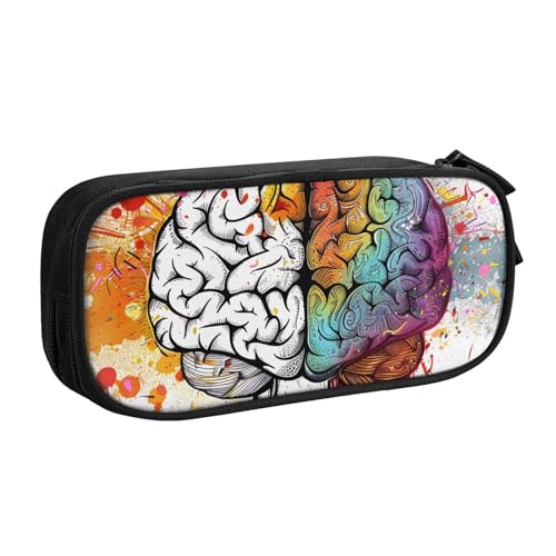JKSEEPYN Federmäppchen für Links- und Rechtshirngehirn, bedruckt, Make-up-Organizer, doppellagige Reißverschlusstasche mit Stiftfächern und Taschen, für Büro, Reisen oder Schule, Schwarz , von JKSEEPYN