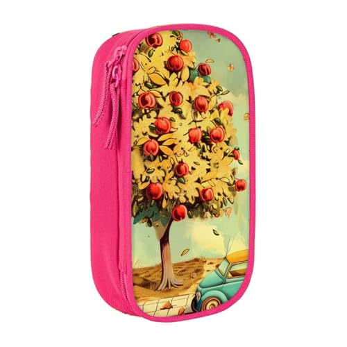 JKSEEPYN Federmäppchen mit Aufdruck "Car Under Fruit Trees", doppellagig, schwarz, großes Fassungsvermögen, niedliches Stifteetui für Schule, Büro, Reisen oder Make-up-Organizer, rose, Einheitsgröße, von JKSEEPYN