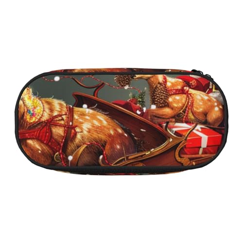 JKSEEPYN Federmäppchen mit Aufdruck "Merry Christmas" und Reise-Make-up-Tasche, mit Reißverschluss, lustiges Federmäppchen für Schule, Büro, Schwarz , Einheitsgröße, Schulranzen von JKSEEPYN