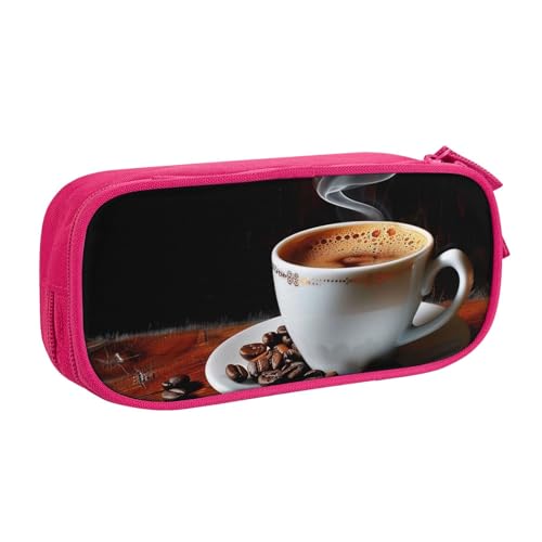 JKSEEPYN Federmäppchen mit Aufschrift "Hot Coffee with Coffee Bean", schwarz, Make-up-Organizer, doppellagige Reißverschlusstasche mit Stiftfächern und Taschen für Büro, Reisen oder Schule, rose, von JKSEEPYN