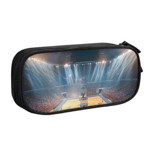 JKSEEPYN Federmäppchen mit Basketball-Motiv, schwarz, Make-up-Organizer, doppellagige Reißverschlusstasche mit Stiftfächern und Taschen, für Büro, Reisen oder Schule, Schwarz , Einheitsgröße, von JKSEEPYN