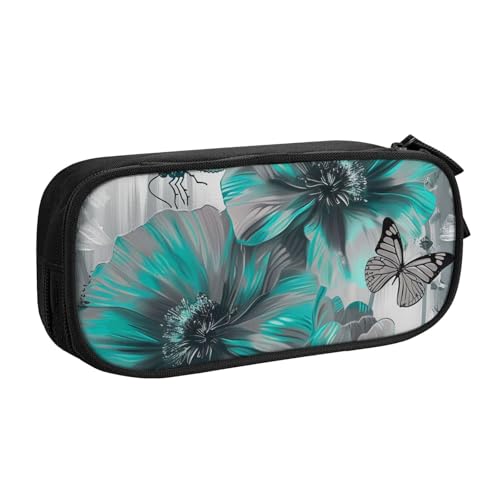 JKSEEPYN Federmäppchen mit Blumenmotiv, Schmetterlings-Motiv, schwarz, Make-up-Organizer, doppellagige Reißverschlusstasche mit Stiftfächern und Taschen, für Büro, Reisen oder Schule, Schwarz , von JKSEEPYN