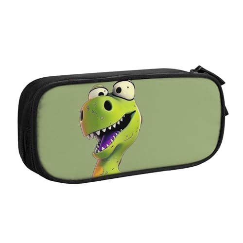 JKSEEPYN Federmäppchen mit Cartoon-Dinosaurier-Motiv, schwarz, Make-up-Organizer, doppellagige Reißverschlusstasche mit Stiftfächern und Taschen für Büro, Reisen oder Schule, Schwarz , Einheitsgröße, von JKSEEPYN