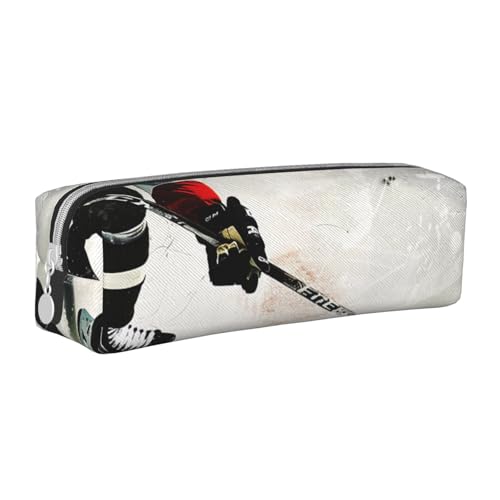 JKSEEPYN Federmäppchen mit Eishockey-Kunstdruck, Leder, mit Reißverschluss, minimalistisch, ultradünn, für die Schule, weiß, Einheitsgröße, Taschen-Organizer von JKSEEPYN